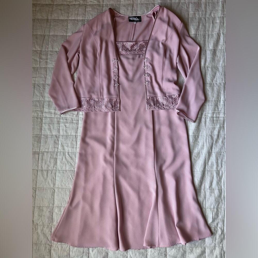 Ursula Of Switzerland Dusty Light Pink Embroidered Midi Dress & Jacket Set - 16